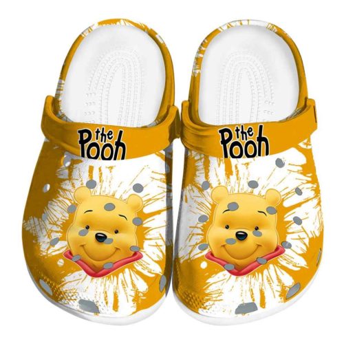 Custom Name Winnie The Pooh Splatter Grafics Yellow Clogs For Kids And Adults