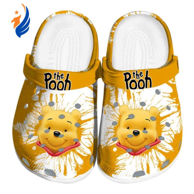 Custom Name Winnie The Pooh Splatter Grafics Yellow Clogs For Kids And Adults