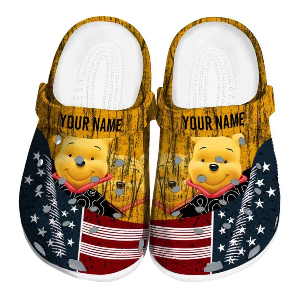Custom Name Winnie The Pooh Star Spangled Side Pattern Clogs For Kids And Adults Custom Name Winnie The Pooh Star Spangled Side Pattern Clogs For Kids And Adults