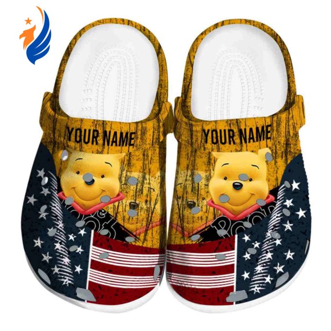 Custom Name Winnie The Pooh Star Spangled Side Pattern Clogs For Kids And Adults