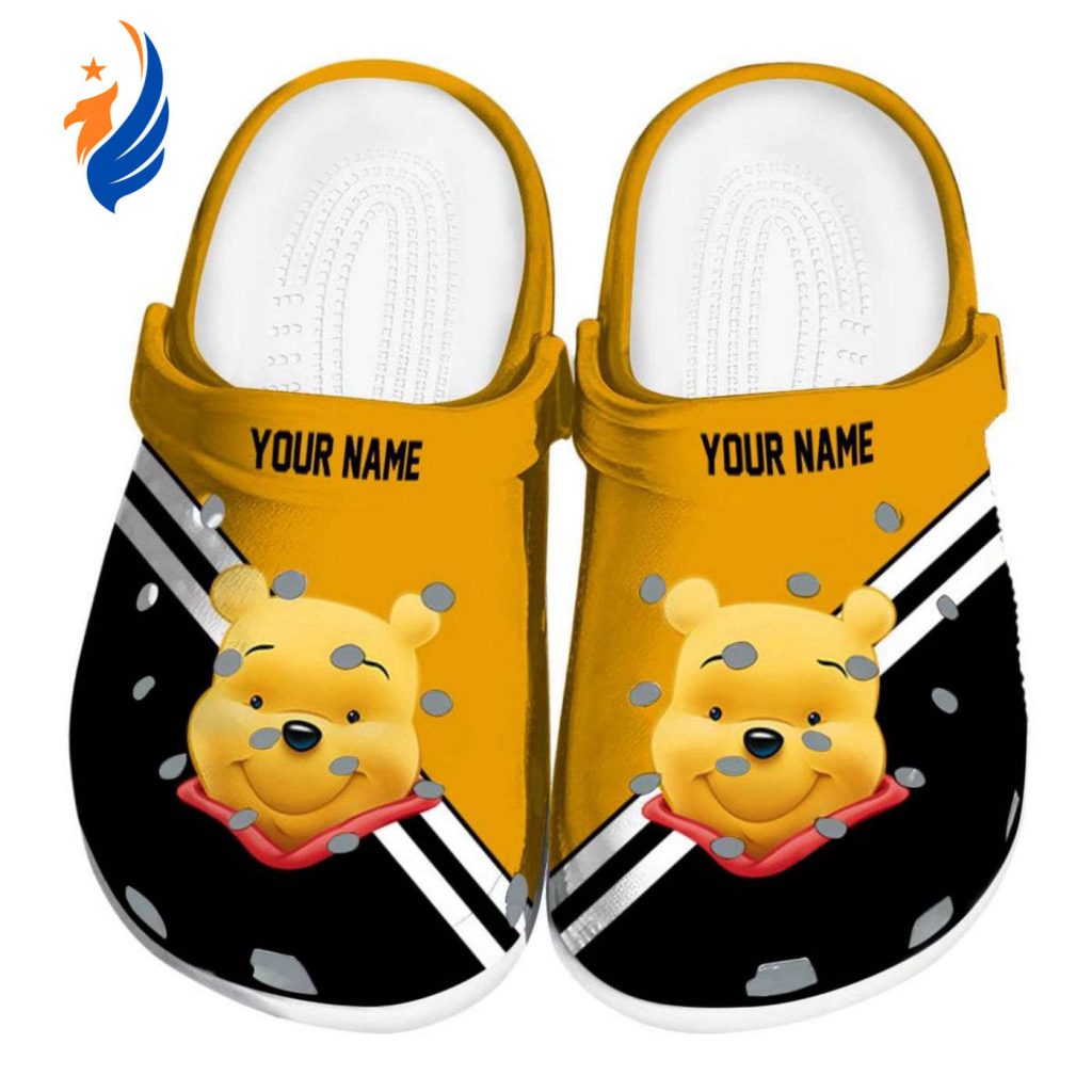 Custom Name Winnie The Pooh Striped Accents Clogs For Kids And Adults Custom Name Winnie The Pooh Striped Accents Clogs For Kids And Adults