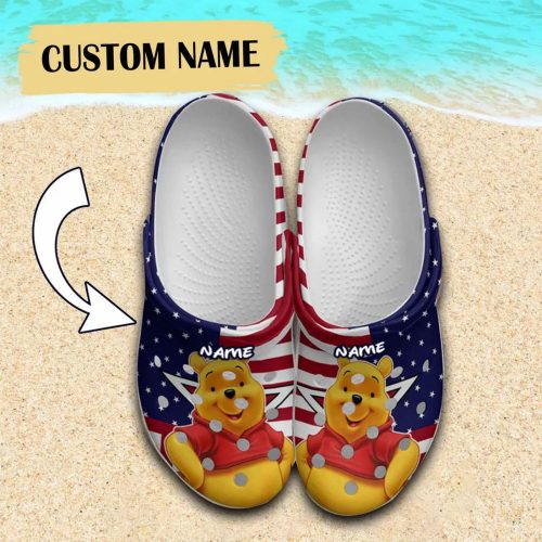 Custom Name Winnie The Pooh USA Pattern Clogs For Kids And Adults