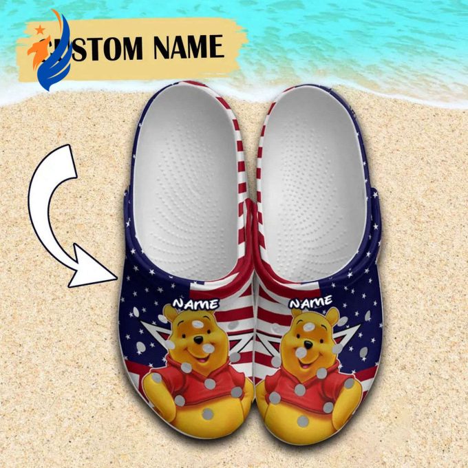 Custom Name Winnie The Pooh USA Pattern Clogs For Kids And Adults Custom Name Winnie The Pooh USA Pattern Clogs For Kids And Adults