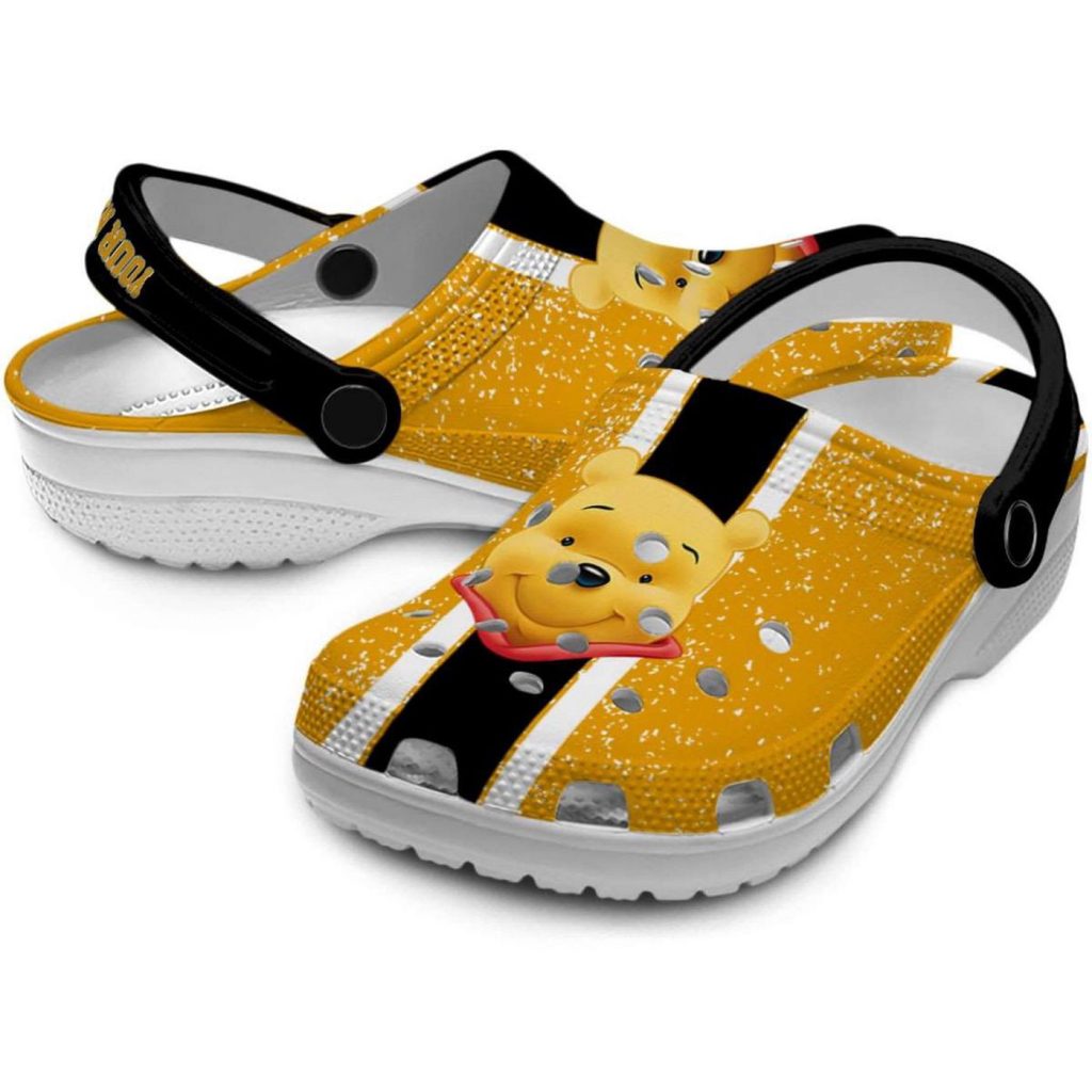 Custom Name Winnie The Pooh Vertical Stripes Clogs For Kids And Adults Custom Name Winnie The Pooh Vertical Stripes Clogs For Kids And Adults
