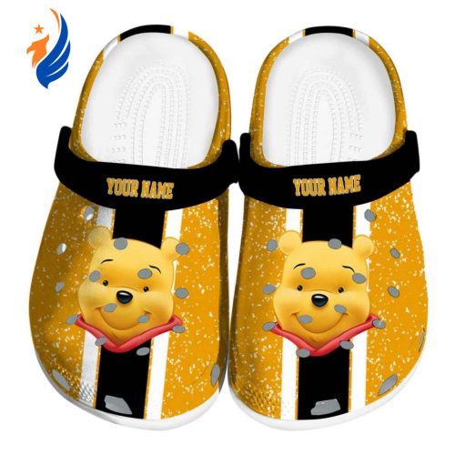Custom Name Winnie The Pooh Vertical Stripes Clogs For Kids And Adults