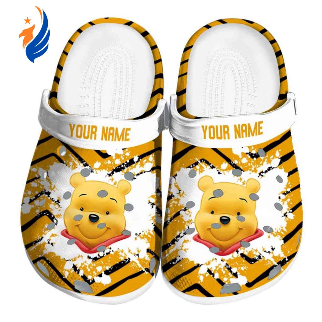 Custom Name Winnie The Pooh Zigzag Paint Burst Yellow Clogs For Kids And Adults Custom Name Winnie The Pooh Zigzag Paint Burst Yellow Clogs For Kids And Adults