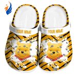 Custom Name Winnie The Pooh Zigzag Paint Burst Yellow Clogs For Kids And Adults
