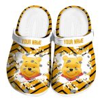 Custom Name Winnie The Pooh Zigzag Paint Burst Yellow Clogs For Kids And Adults