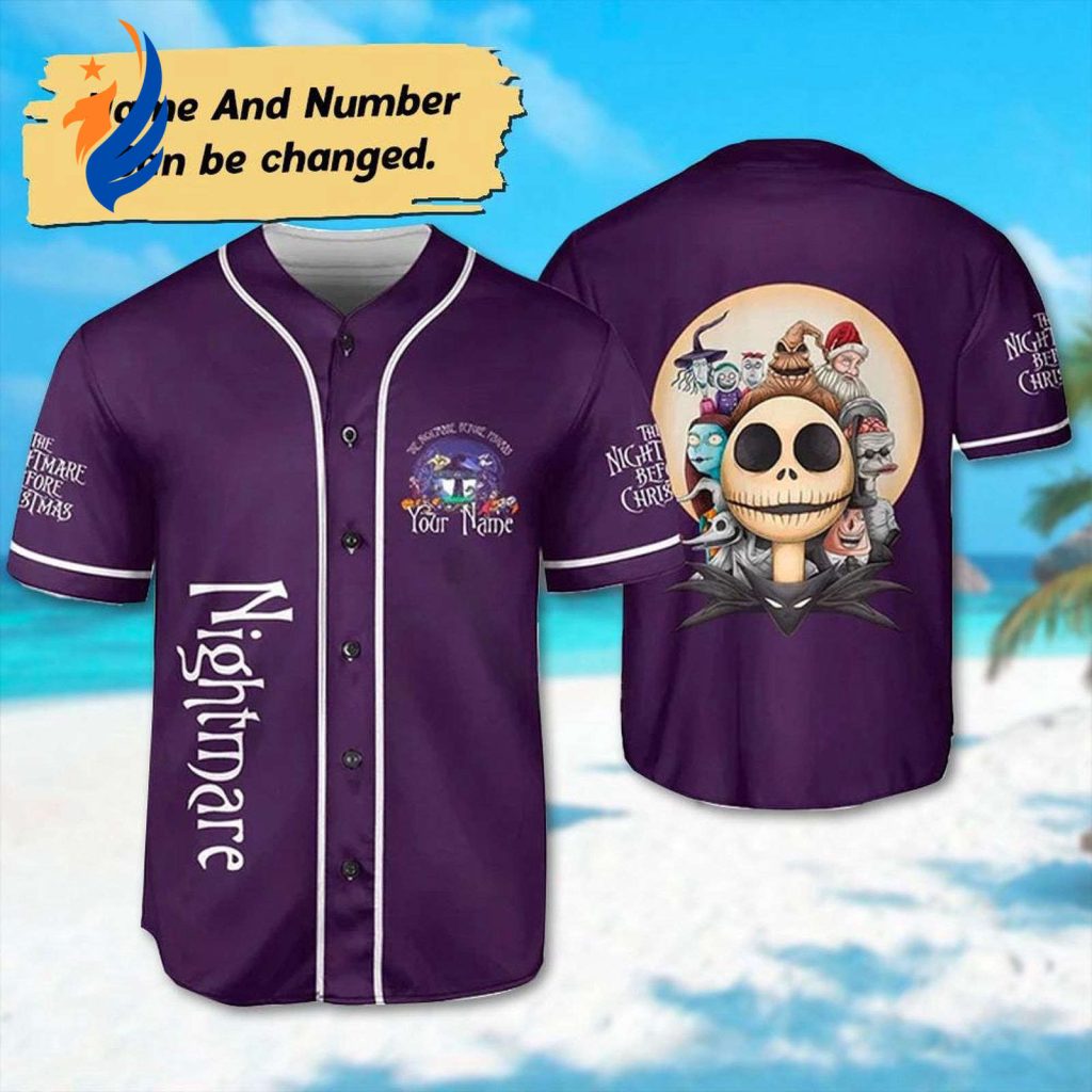 Custom Nightmare Before Christmas Purple Baseball Jersey – Jack Skellington & Oogie Boogie Halloween Shirt for Team Custom Nightmare Before Christmas Purple Baseball Jersey – Jack Skellington & Oogie Boogie Halloween Shirt for Team