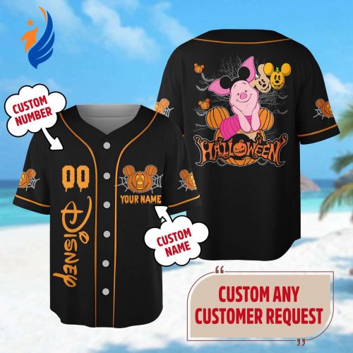 Custom Piglet Baseball Jersey - Winnie the Pooh Halloween Team Shirt Piglet Pumpkin Magic Kingdom Tee Perfect Trick Or Treat Gift