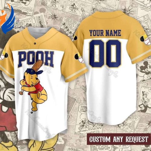 Custom Pooh Baseball Jersey - Cute Disney Character Shirt Perfect Gift for Her Him Winnie The Pooh Basketball Shirt & Pooh Bear Baseball Shirt