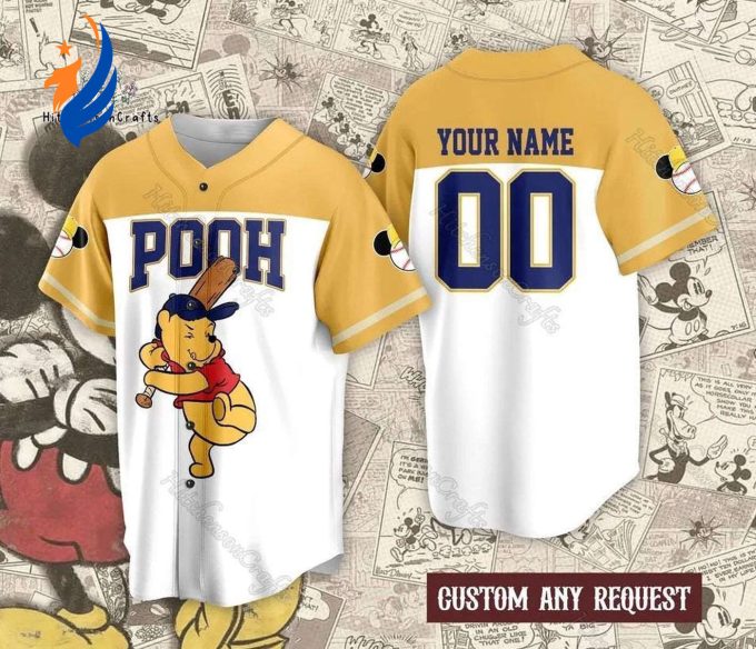 Custom Pooh Baseball Jersey – Cute Disney Character Shirt Perfect Gift for Her Him Winnie The Pooh Basketball Shirt & Pooh Bear Baseball Shirt