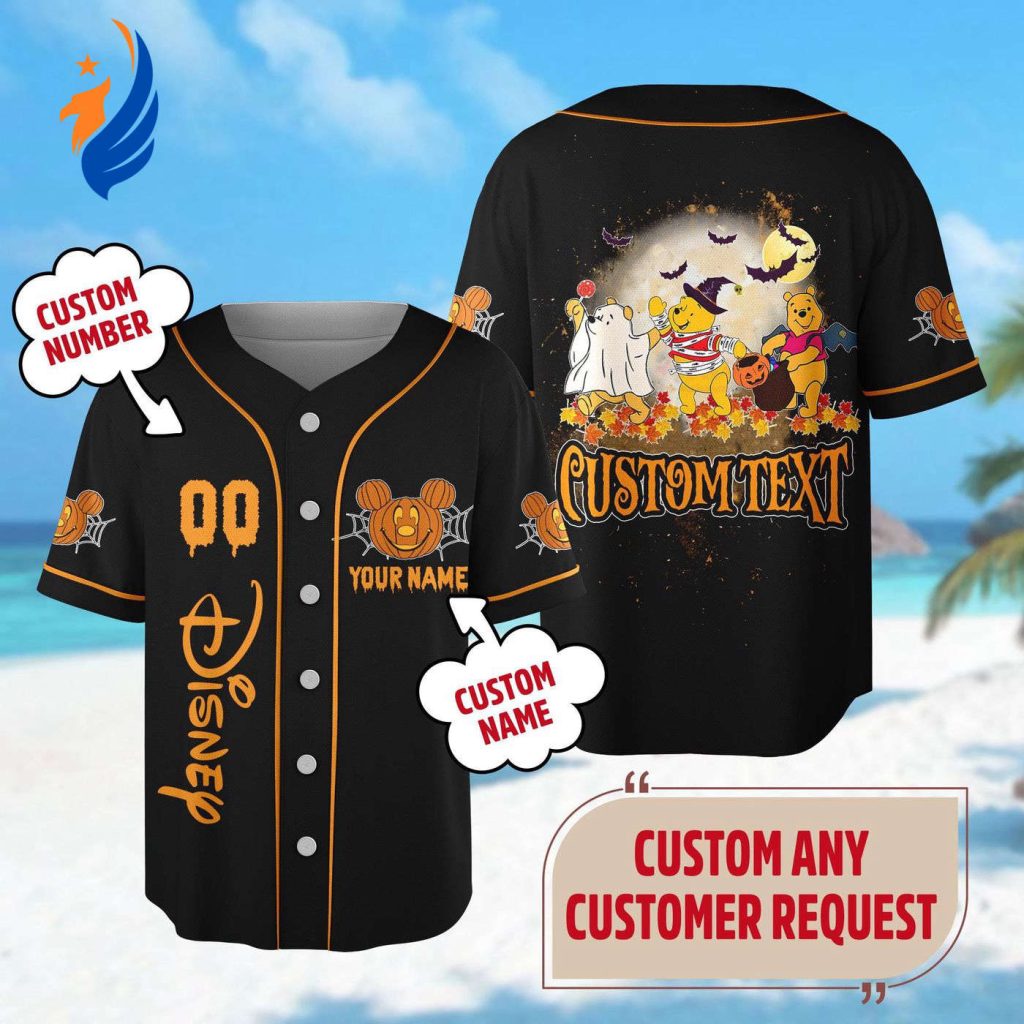 Custom Pooh Halloween Baseball Jersey: Winnie The Pooh Ghost Tee for Spooky Season & Fall Vibe Custom Pooh Halloween Baseball Jersey: Winnie The Pooh Ghost Tee for Spooky Season & Fall Vibe