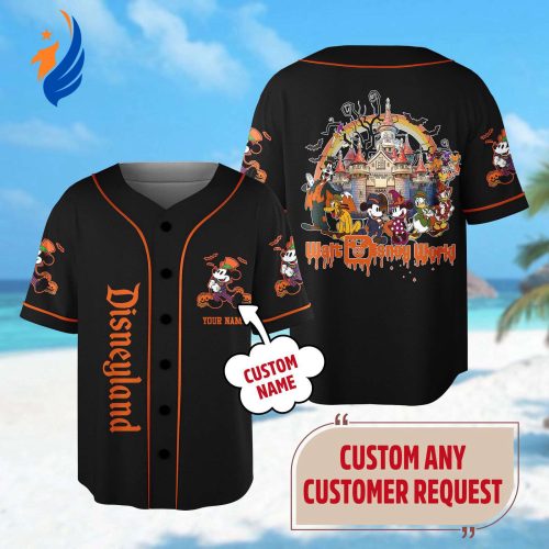 Custom Retro Mickey Mouse Halloween Baseball Jersey – Spooky Magic Castle Horror Team Shirt Minnie Goofy Donald Duck – Magic Kingdom Custom Retro Mickey Mouse Halloween Baseball Jersey – Spooky Magic Castle Horror Team Shirt Minnie Goofy Donald Duck – Magic Kingdom