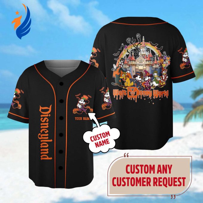 Custom Retro Mickey Mouse Halloween Baseball Jersey – Spooky Magic Castle Horror Team Shirt Minnie Goofy Donald Duck – Magic Kingdom