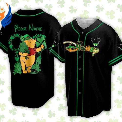 Custom St Patrick s Disneyland Baseball Jersey - Personalized Pooh Bear Trip Jersey for Baseball Lovers