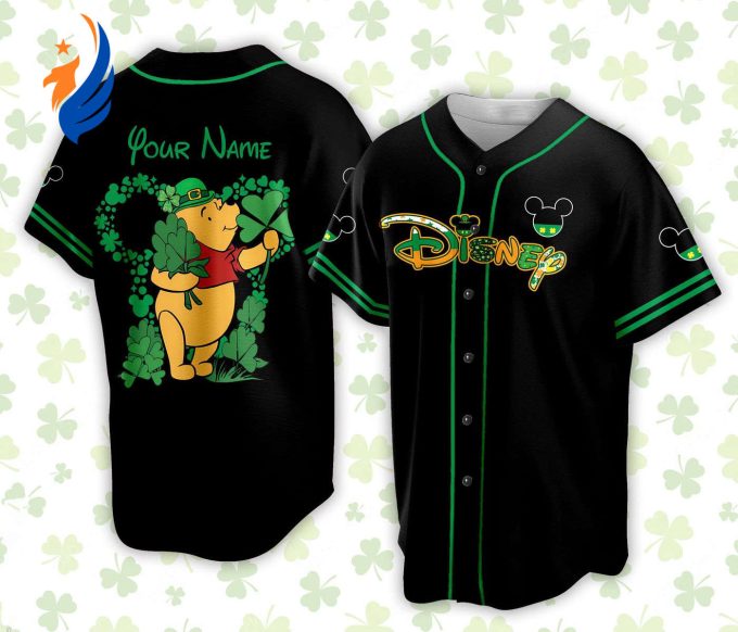 Custom St Patrick s Disneyland Baseball Jersey – Personalized Pooh Bear Trip Jersey for Baseball Lovers