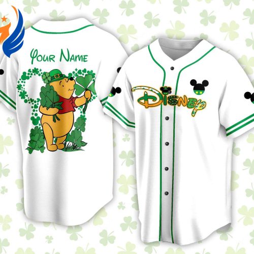 Personalized Pooh Bear St Patrick s Day Disneyland Baseball Jersey - Perfect for Baseball Lovers & Family Vacation