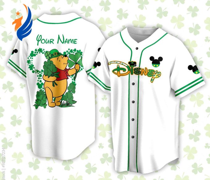 Personalized Pooh Bear St Patrick s Day Disneyland Baseball Jersey – Perfect for Baseball Lovers & Family Vacation Personalized Pooh Bear St Patrick s Day Disneyland Baseball Jersey – Perfect for Baseball Lovers & Family Vacation