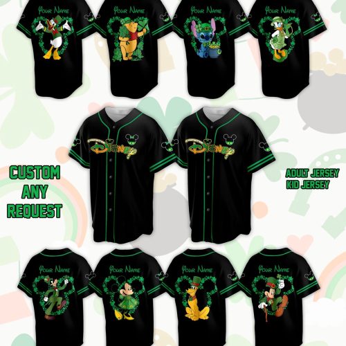 Custom Saint Patrick Day Disneyland Baseball Jersey – Personalized Pooh Bear St Patrick Family Vacation Trip Jersey for Baseball Lovers