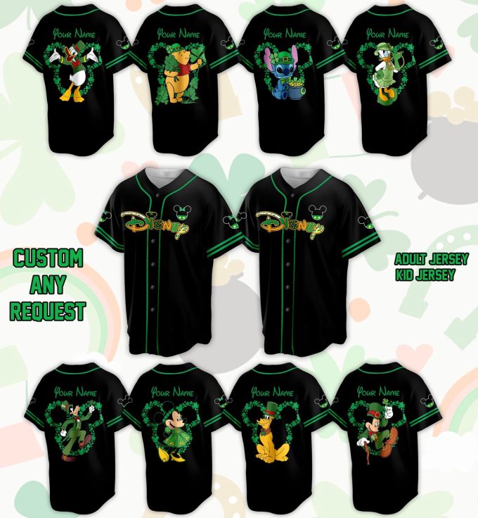 Custom Saint Patrick Day Disneyland Baseball Jersey – Personalized Pooh Bear St Patrick Family Vacation Trip Jersey for Baseball Lovers