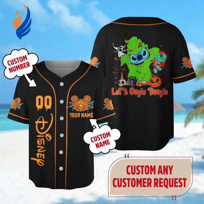 Custom Stitch Halloween Baseball Jersey – Oogie Boogie Shirt for Pumpkin Horror Party Trick or Treat Gift – Magic Kingdom Shirt
