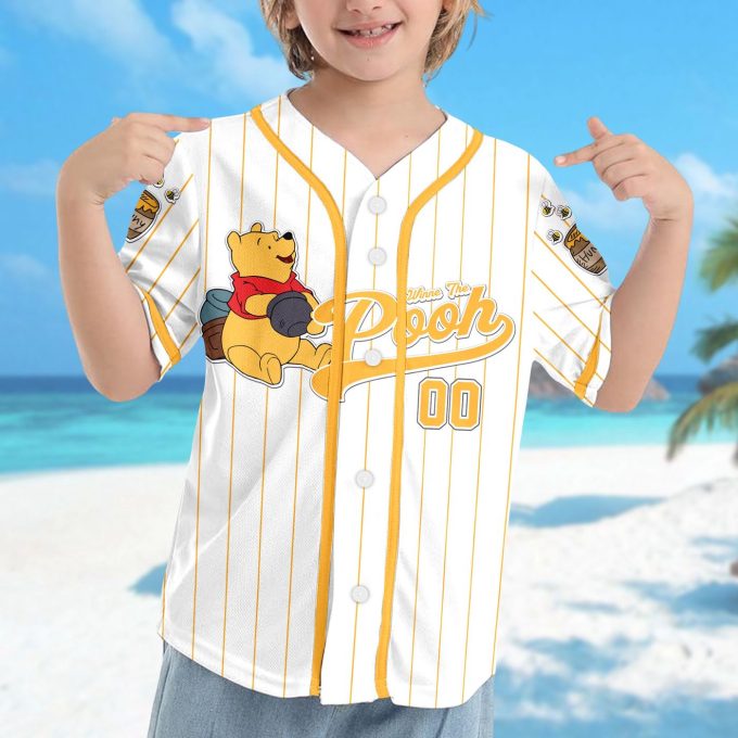 Custom Winnie the Pooh Baseball Jersey – Perfect Pooh Baseball Team Outfit & Magic Kingdom Family Trip Shirt – Ideal Birthday Gift For Kid