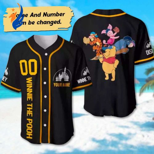 Magical Winnie the Pooh Baseball Jersey - Custom Team Outfit with Tigger Piglet and Eeyore Honey Bear Jersey Magic Kingdom Shirt Perfect Gift for Kids