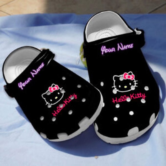 Customized Unique Clogs Hello Kitty Black Clogs For Kids And Adults
