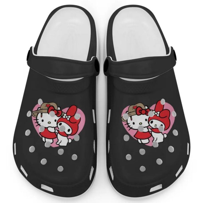 Cute Hello Kitty And My Melody Black Clogs For Kids And Adults