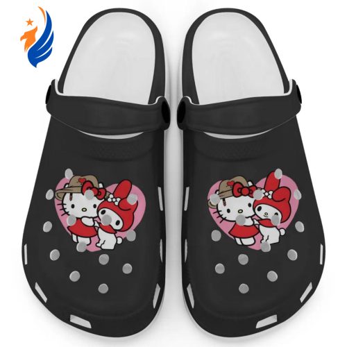 Cute Hello Kitty And My Melody Black Clogs For Kids And Adults