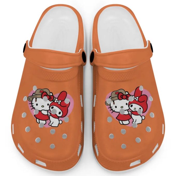 Cute Hello Kitty And My Melody Burnt Orange Clogs For Kids And Adults