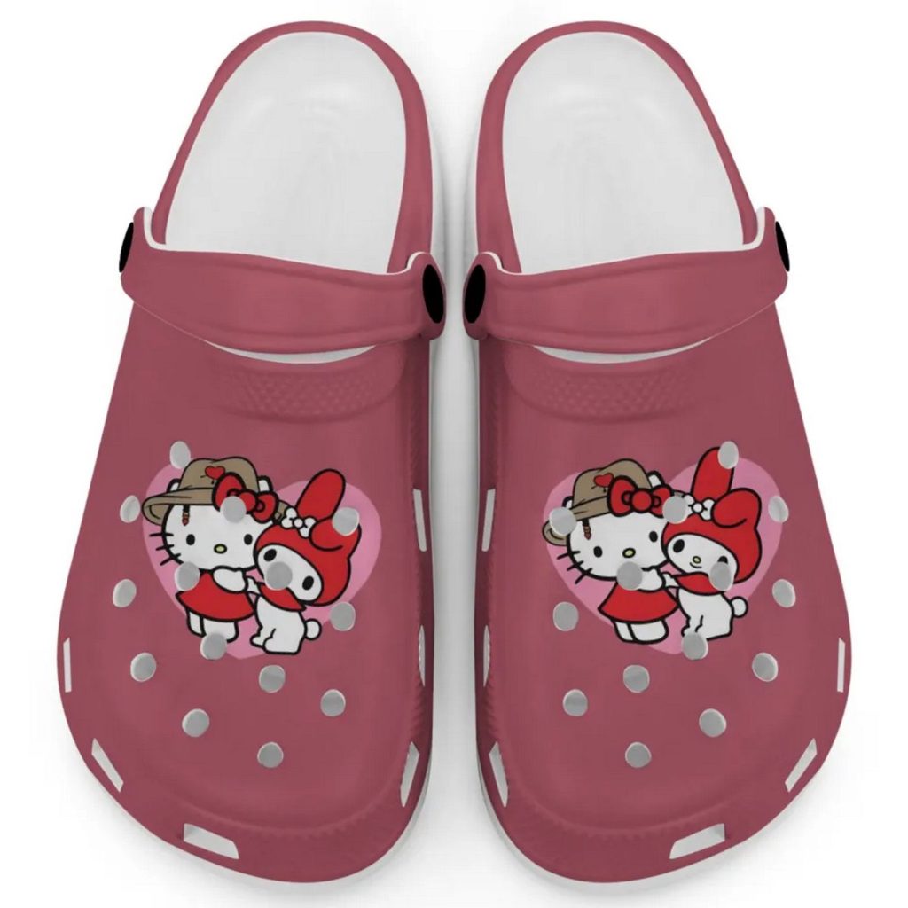Cute Hello Kitty And My Melody Crimson Clogs For Kids And Adults Cute Hello Kitty And My Melody Crimson Clogs For Kids And Adults