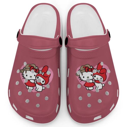 Cute Hello Kitty And My Melody Crimson Clogs For Kids And Adults