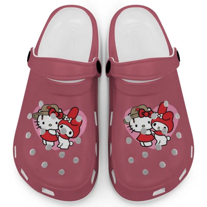 Cute Hello Kitty And My Melody Crimson Clogs For Kids And Adults