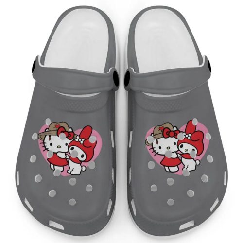 Cute Hello Kitty And My Melody Grey Clogs For Kids And Adults