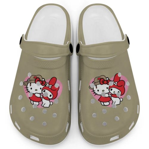 Cute Hello Kitty And My Melody Khaki Clogs For Kids And Adults