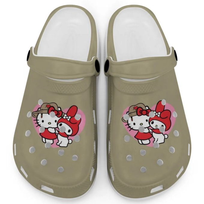 Cute Hello Kitty And My Melody Khaki Clogs For Kids And Adults