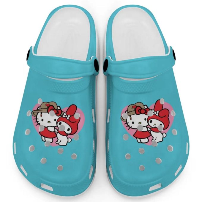 Cute Hello Kitty And My Melody Lagoon Blue Clogs For Kids And Adults