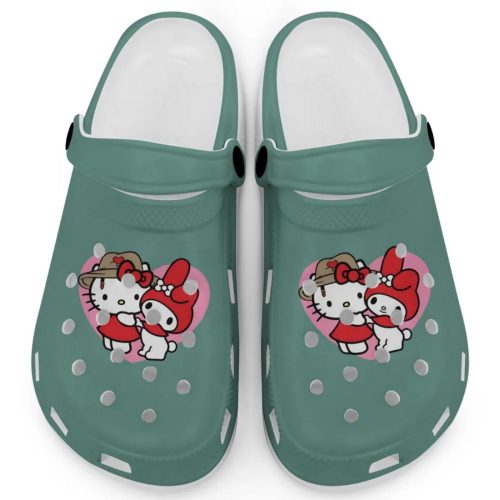 Cute Hello Kitty And My Melody Light Green Clogs For Kids And Adults