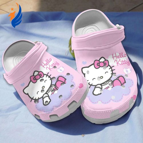 Hello Kitty Pink Stripes Graphite Clogs For Kids And Adults Cute Hello Kitty Clogs, Clogs For Kids And Adults