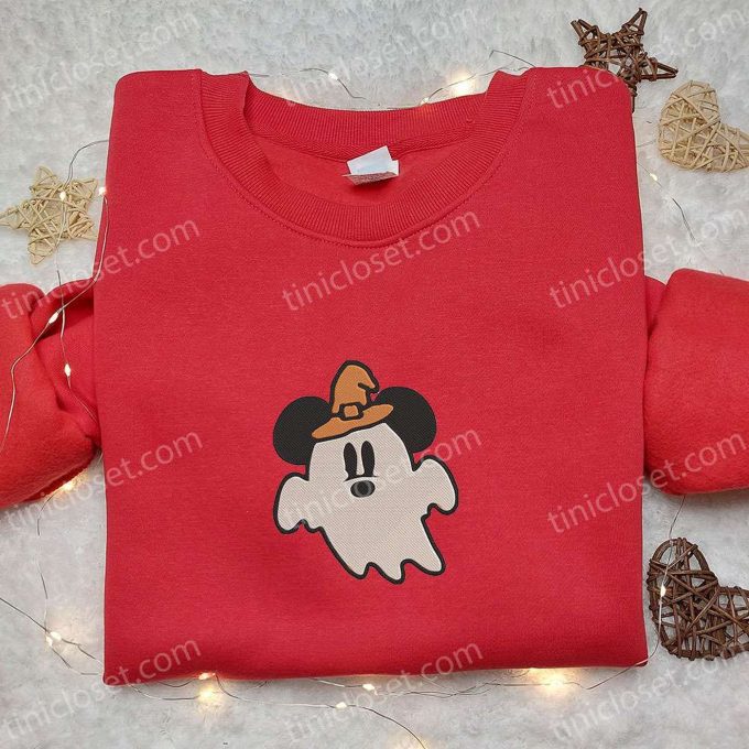 Cute Mickey Ghost Witch Hat Embroidered Shirt – Happy Halloween! Best Family Halloween Gift