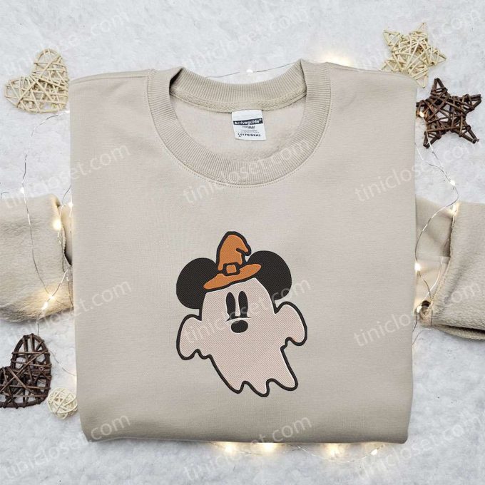 Cute Mickey Ghost Witch Hat Embroidered Shirt – Happy Halloween! Best Family Halloween Gift