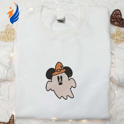 Cute Mickey Ghost Witch Hat Embroidered Shirt – Happy Halloween! Best Family Halloween Gift