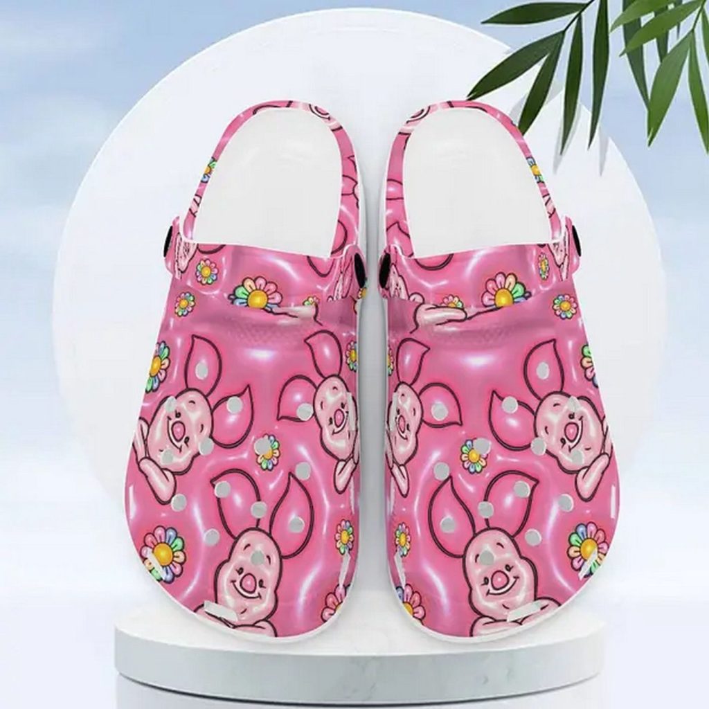 Cute Piglet Winnie The Pooh Pink With Flower Clogs For Kids And Adutls Cute Piglet Winnie The Pooh Pink With Flower Clogs For Kids And Adutls
