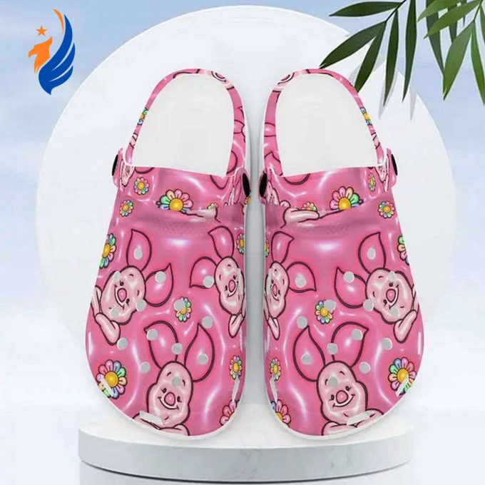 Cute Piglet Winnie The Pooh Pink With Flower Clogs For Kids And Adutls Cute Piglet Winnie The Pooh Pink With Flower Clogs For Kids And Adutls