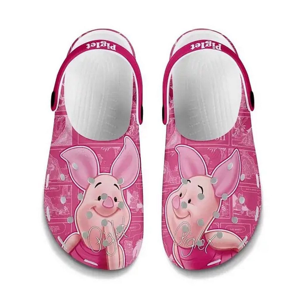 Cute Shyness Piglet Winnie The Pooh Pink With Flower Clogs For Kids And Adutls Cute Shyness Piglet Winnie The Pooh Pink With Flower Clogs For Kids And Adutls