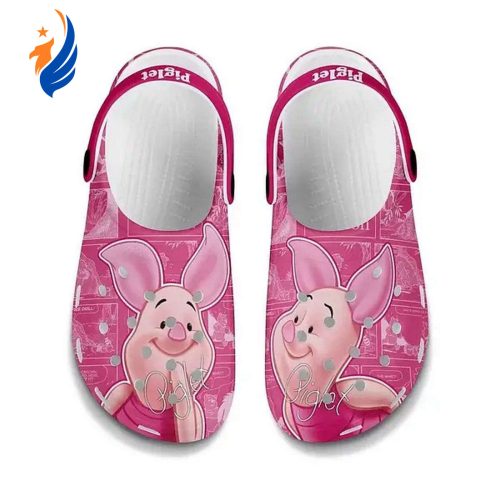 Cute Shyness Piglet Winnie The Pooh Pink With Flower Clogs For Kids And Adutls
