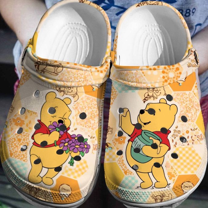 Cute Winnie The Pooh Love Flower And Eating Honey Orange Clogs For Kids And Adutls