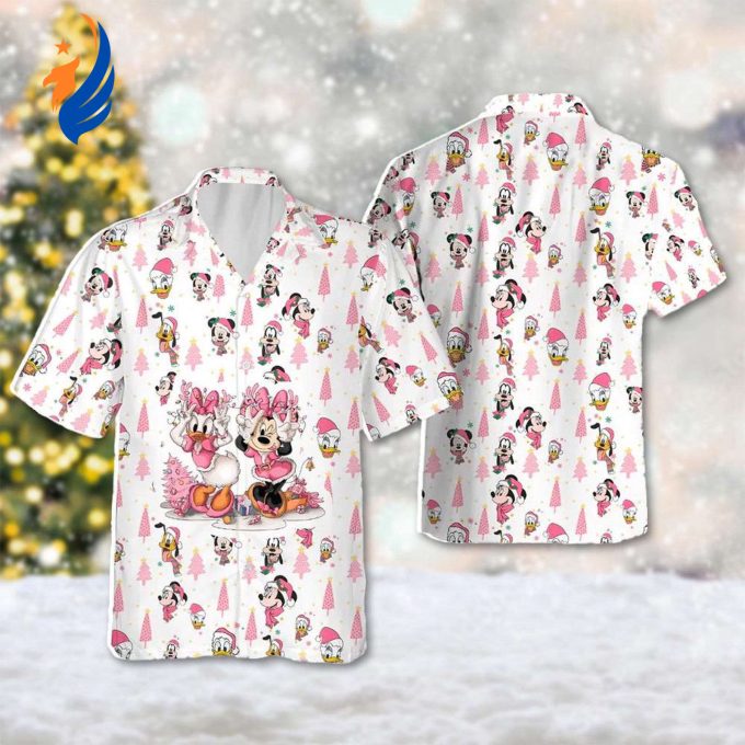 Daisy & Minnie Mouse Hawaii Shirt: Festive Christmas Button Up Mickey & Friends Head Hawaiian Shirt Xmas Party Gift